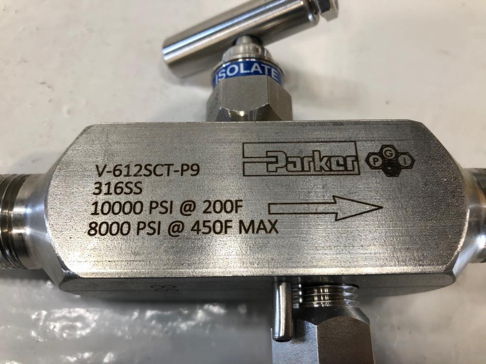 Parker PGI 1/2" MNPT x 1/2" MNPT 316SS Manifold Valve, 10,000 PSI, V-612SCT-P9
